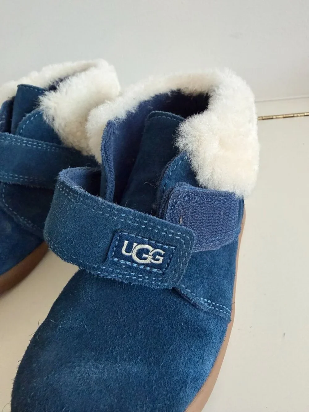 UGG Nolen Deep Navy Suede Shearling Ankle Boots Kids Size 12
